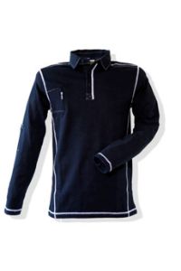 Bild von L&S polo flatlock marine/wit lm